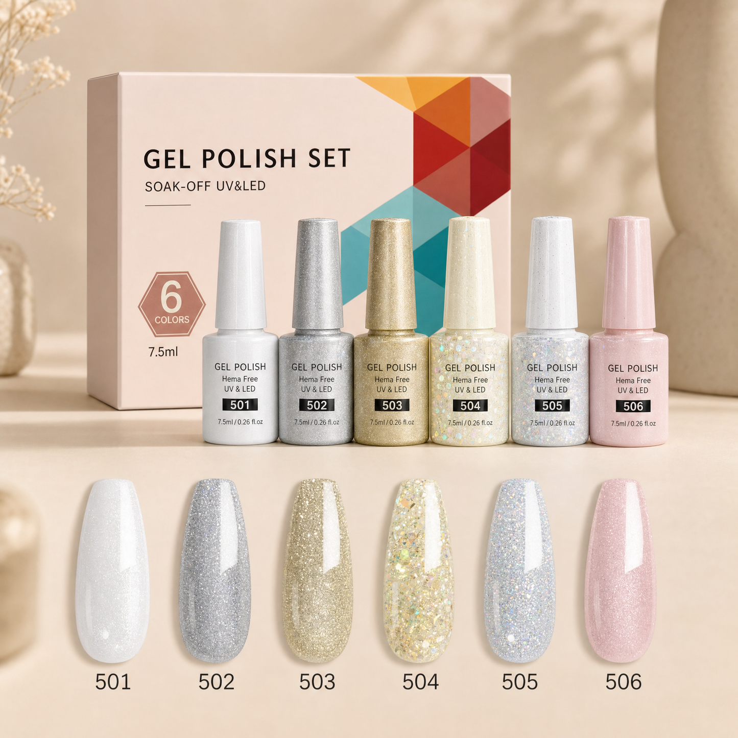 Les Palettes Gel — 6 couleurs coordonnées, tenue 3 semaines